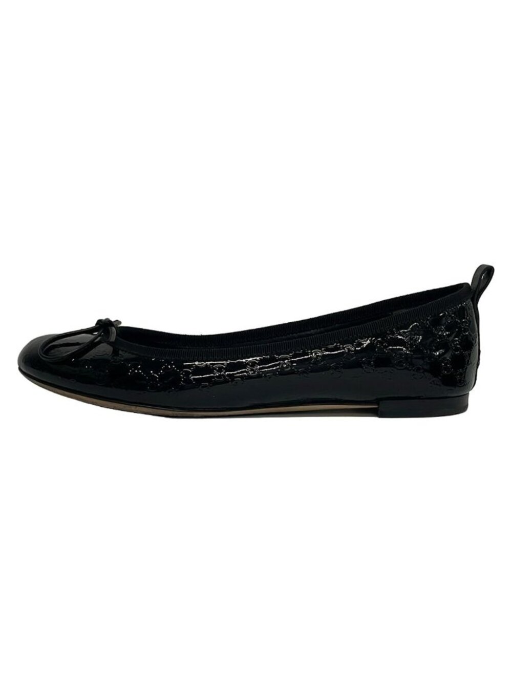 Gucci Flat Shoes Black Ribbon GG Pattern Leather